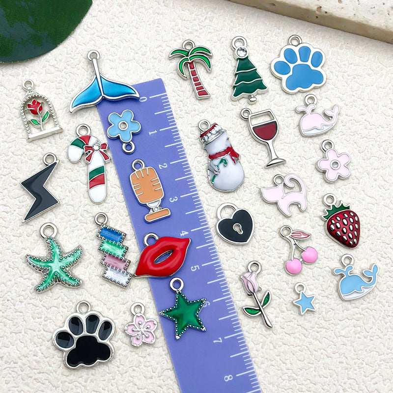 Enamel Zinc Alloy Heart Flower Charm Pendant for Bracelet Earrings Jewelry DIY