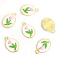Enamel Tulip Oval Jewelry Components For DIY Earrings And Bracelets Charms view 10