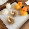 Gold Tone Flower And Pom Pom Drop Stud Earrings Fashion Earrings view 3