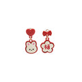 Asymmetric Bunny Fu Flower Enamel Stud Earrings Red Pink view 5