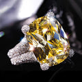 Yellow Rectangular Solitaire Triple-Pave Ring In Silver Tone view 2