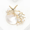 Gold Tone Starfish Coral Brooch With Shell Effect and Pearls view 4