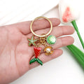 Red Green Mermaid Tail Shell Starfish and Pearl-Look Keychain view 2