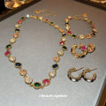 Multicolor Crystal Bracelet Or Necklace With Gold Tone Floral Links view 3
