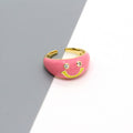 Gold Tone Wide Enamel Crystal Smiley Adjustable Rings in Five Colors view 4
