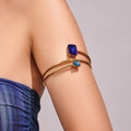 Gold Double Open Cuff Bracelets Dual Rectangular Crystal Stones view 2