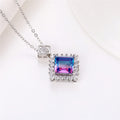 Square Gradient Color Stone Pendant Necklace in Silver Tone view 6