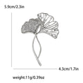 Gold Silver Rhinestone Ginkgo Leaf Brooch Dual Leaf Pin view 7