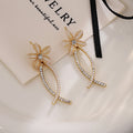 Cream Flower Stud Drop Earrings Pearl Rhinestone Curves view 4