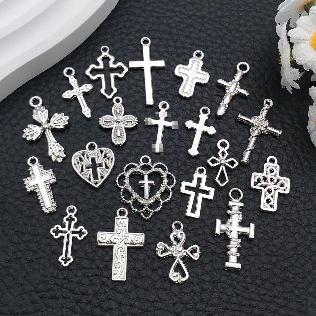 Bright Silver Zinc Alloy Cross Charm Pendant for DIY Necklace Keychain Jewelry Making