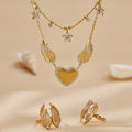 Wing Heart Ring and Crystal Necklace Collection in Gold Tone view 3