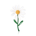 White Enamel Daisy Brooch Yellow Center Green Stem Pin view 1