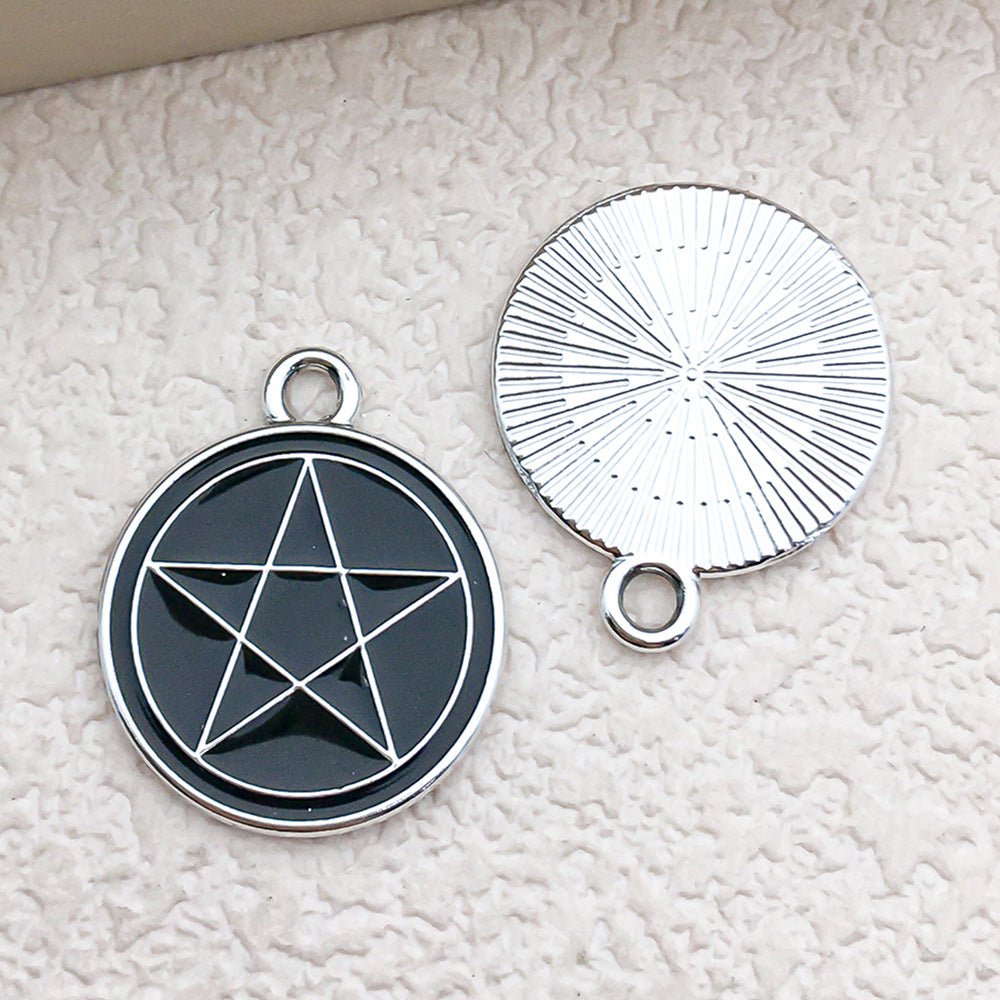 Black White Zinc Alloy Magic Circle Magic Book Round Charm Pendant for Bracelets and Keychains