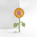 Green Gold Tone Sunflower Crystal Metal Brooch Pin view 4
