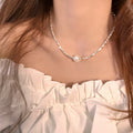 Silver Chip Pearl Geometric Bead Necklace Ten Styles view 3