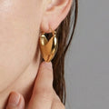 Polished Heart Shield Hoop Earrings Gold Steel Stainless view 4