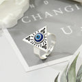 Antique Silver Tone Geometric Blue Evil Eye Adjustable Rings view 3