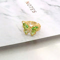 Gold Tone Crystal Butterfly Adjustable Open Rings in Twelve Colors view 12
