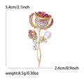 Pink Blue Rhinestone Rose Pearl Flower Stem Brooch Pins view 4