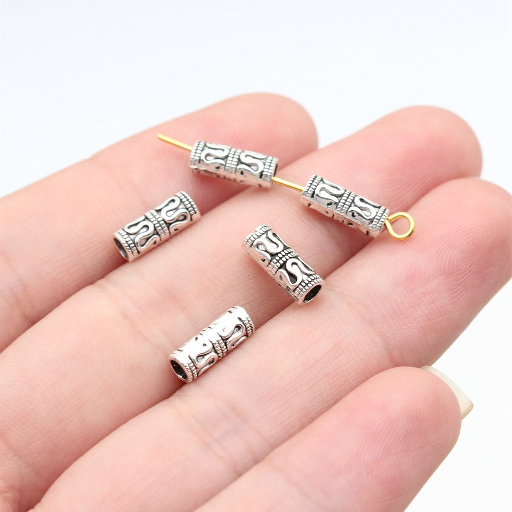 10x4x4mm 0.32g Antique Silver Zinc Alloy Long Bar Tube Spacer Beads for Bracelet Necklace DIY