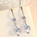 Silver Tone Leaf Drop Hook Earrings in Three Stone Colors view 6