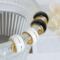 Gold Rim Half-Circle Enamel Stud Earrings Black White Pink view 3