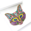 Symmetrical Mask Face Brooch in Multicolor or Black White Enamel view 4