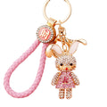 Jeweled Flower Dress Rabbit Keychains in Red Pink and Blue view 5