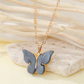 Gold Tone Acrylic Butterfly Pendant Necklaces in Eight Colors view 10