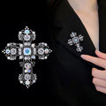 Black Silver Tone Cross Crystal Metal Brooch Pin for Jackets and Lapels view 4