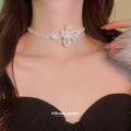 White Beaded Flower Collar Necklace With Polished Metal Tone Details view 3