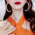 Oversized Round Clear Stone Hoop Earrings In Two Metal Tones view 3