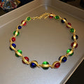 Gold Multicolor Wrinkled Heart And Oval Cabochon Necklaces view 7