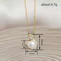 Gold Tone Faux Pearl Halo Pendant Necklace Clear CZ Accents view 4