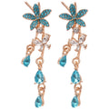 Colorful Floral Crystal Teardrop Tassel Stud Earrings view 5