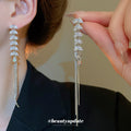 Purple Crystal Leaf Chain Tassel Stud Earrings Fashion Jewelry view 3
