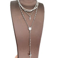 Silver Tone Layered Cross and Chain Tassel Necklace view 5