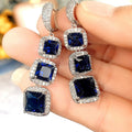 Three-Tier Square Halo Long Drop Earrings In Four Stone Colors view 4