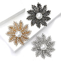 Pearl Snowflake Brooch in Metal with Radiating Crystal Branches Around a White Pearl view 2