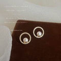 Pearl Open Circle Pavé Stud Earrings Gold Silver Tone view 3