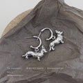 Silver-Tone Textured Corgi Dog Charm Huggie Hoop Earrings view 4