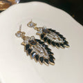 Black Leaf and Clear Crystal Floral Drop Stud Earrings view 6