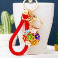 Enamel Flower Ball Keychains in Multicolor Pink and White with Braided Loops view 9