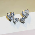 Silver Double Heart Clear CZ Stud Earrings Pair Design view 1