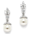 Silver Tone Marquise Cluster Pearl Drop Earrings Pair view 1