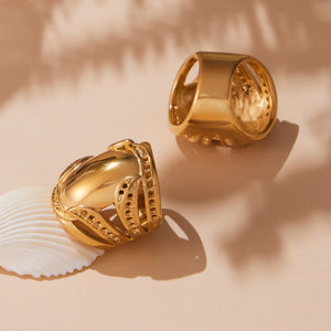 Sculptural Wide Open Ring in Three Listed Sizes and Gold Tone