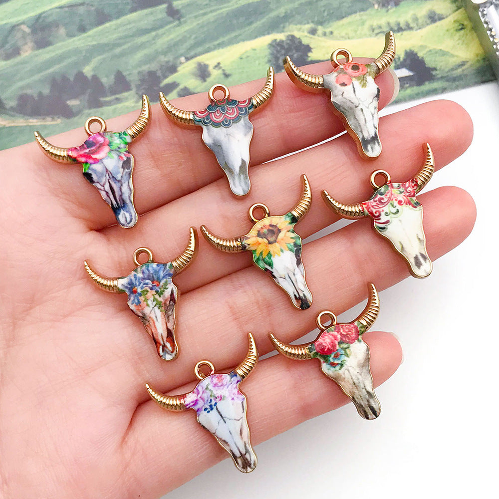 Enamel Zinc Alloy Cartoon Bull Head Animal Charm Pendant for Bracelets and Hair Accessories
