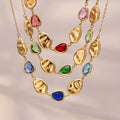 Gold Freeform Oval Glass Stone Station Collar Necklace view 3