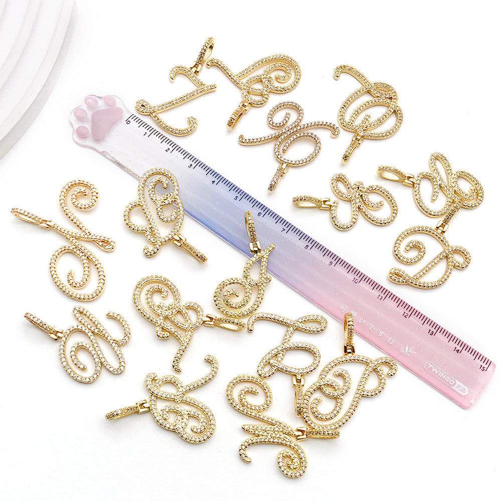 KC Gold Zinc Alloy Rhinestone English Letter charm pendant for DIY hip hop necklace