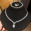 Silver Pearl CZ Leaf Necklace and Open Ring White Purple view 8